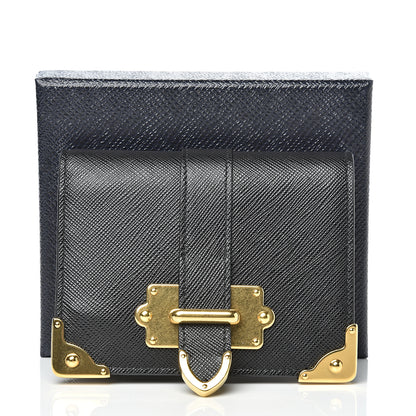 Prada Saffiano Cahier Compact Flap Wallet Black 7 of 7