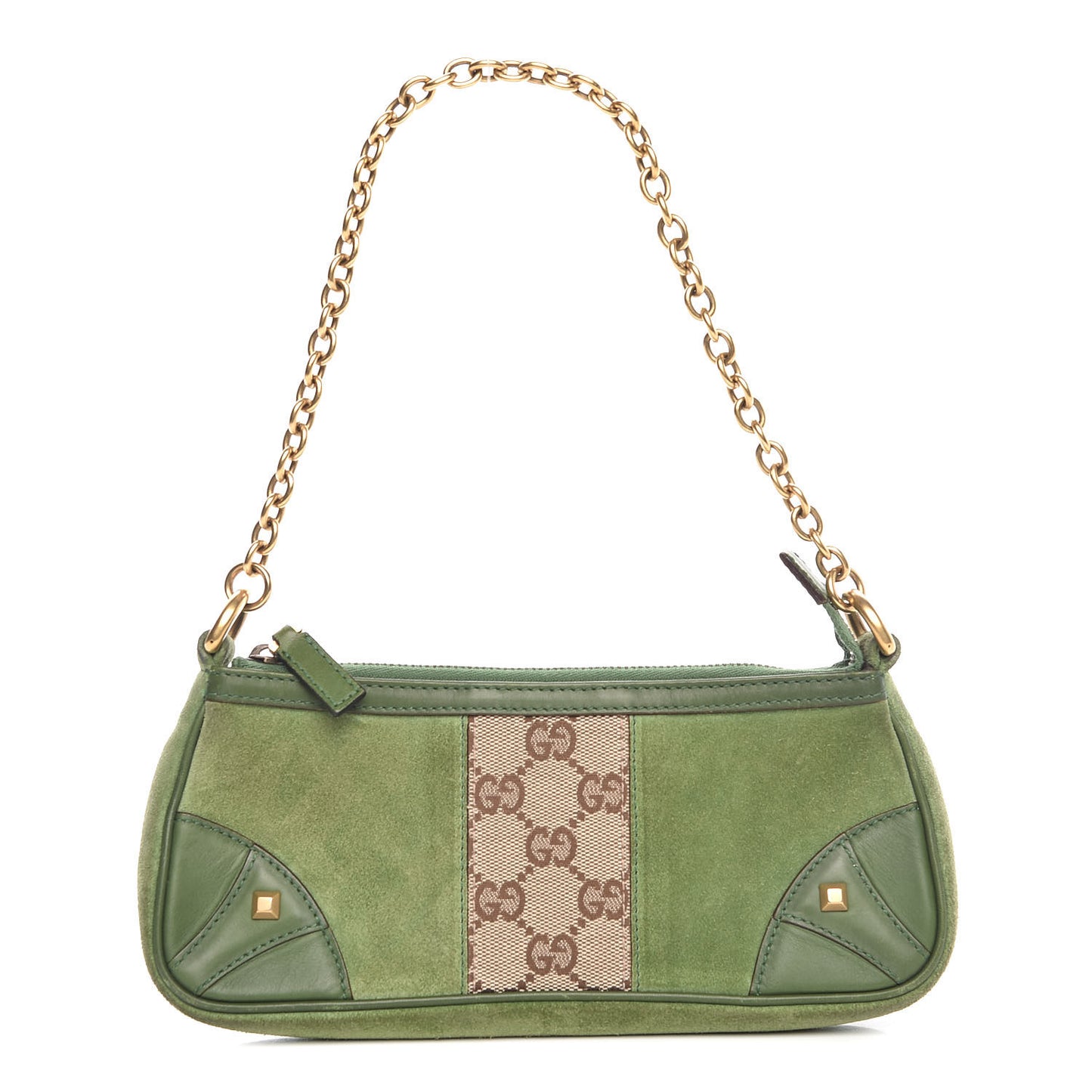 Suede Monogram Horsebit Nail Chain Pochette Green
