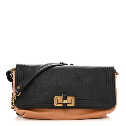 Lanvin Calfskin Quilted Large Happy Clutch Brown Black 1 of 9