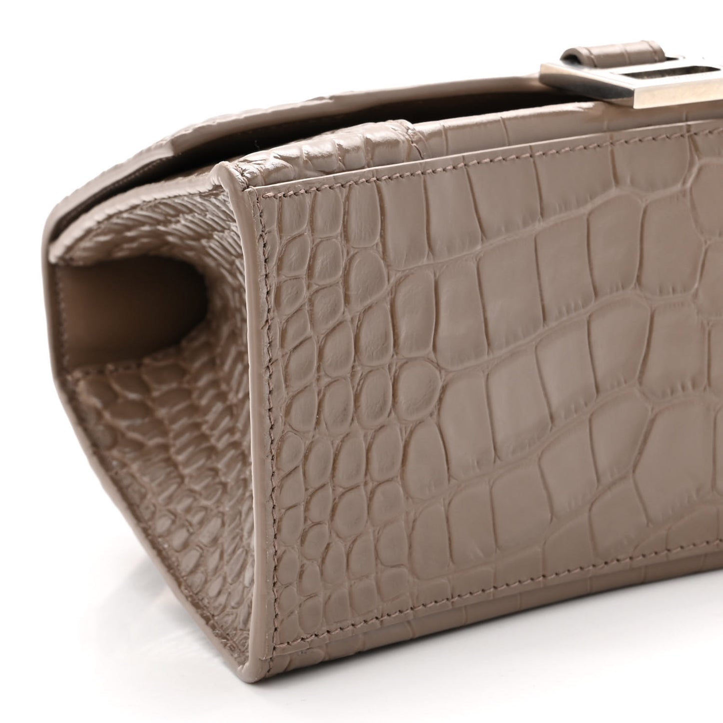 Shiny Calfskin Crocodile Embossed Small Hourglass Top Handle Bag Mink Grey