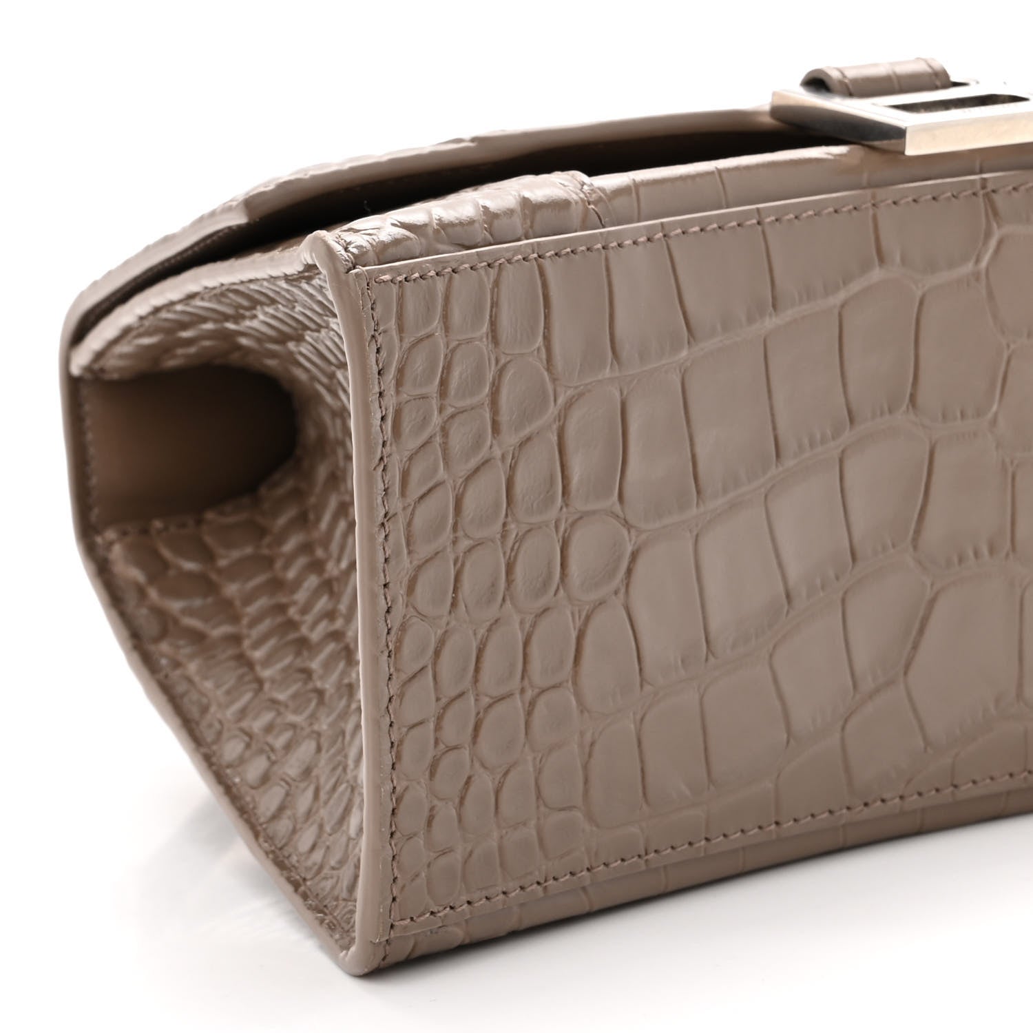 Balenciaga Shiny Calfskin Crocodile Embossed Small Hourglass Top Handle Bag Mink Grey 7 of 9