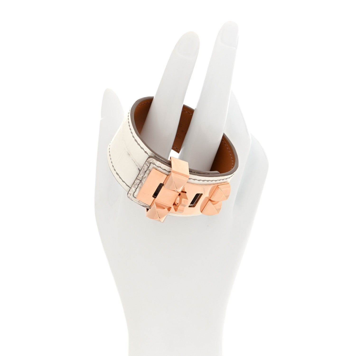 Hermes Matte Niloticus Crocodile Himalaya Collier De Chien CDC 24 Bracelet T2 Blanc 2 of 5
