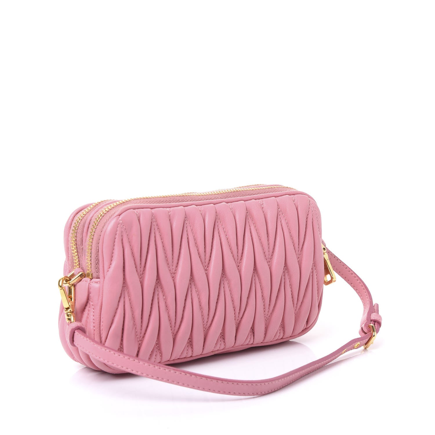 Miu Miu Nappa Matelasse Double Zip Pochette Clutch Rosa 2 of 9