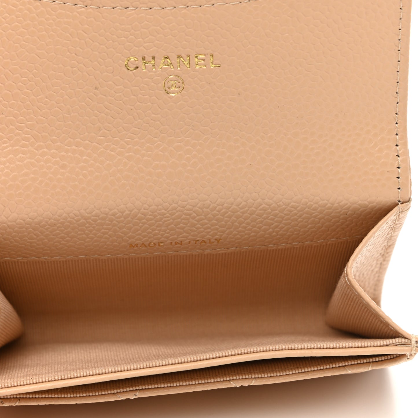Caviar Quilted Flap Card Holder Wallet Beige