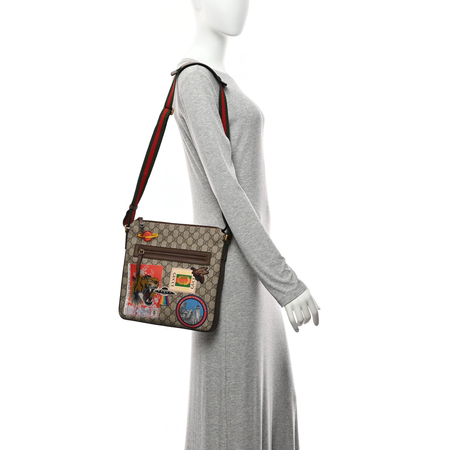 Soft GG Supreme Monogram Courrier Web Medium Flat Messenger Bag Beige New Acero Multicolor