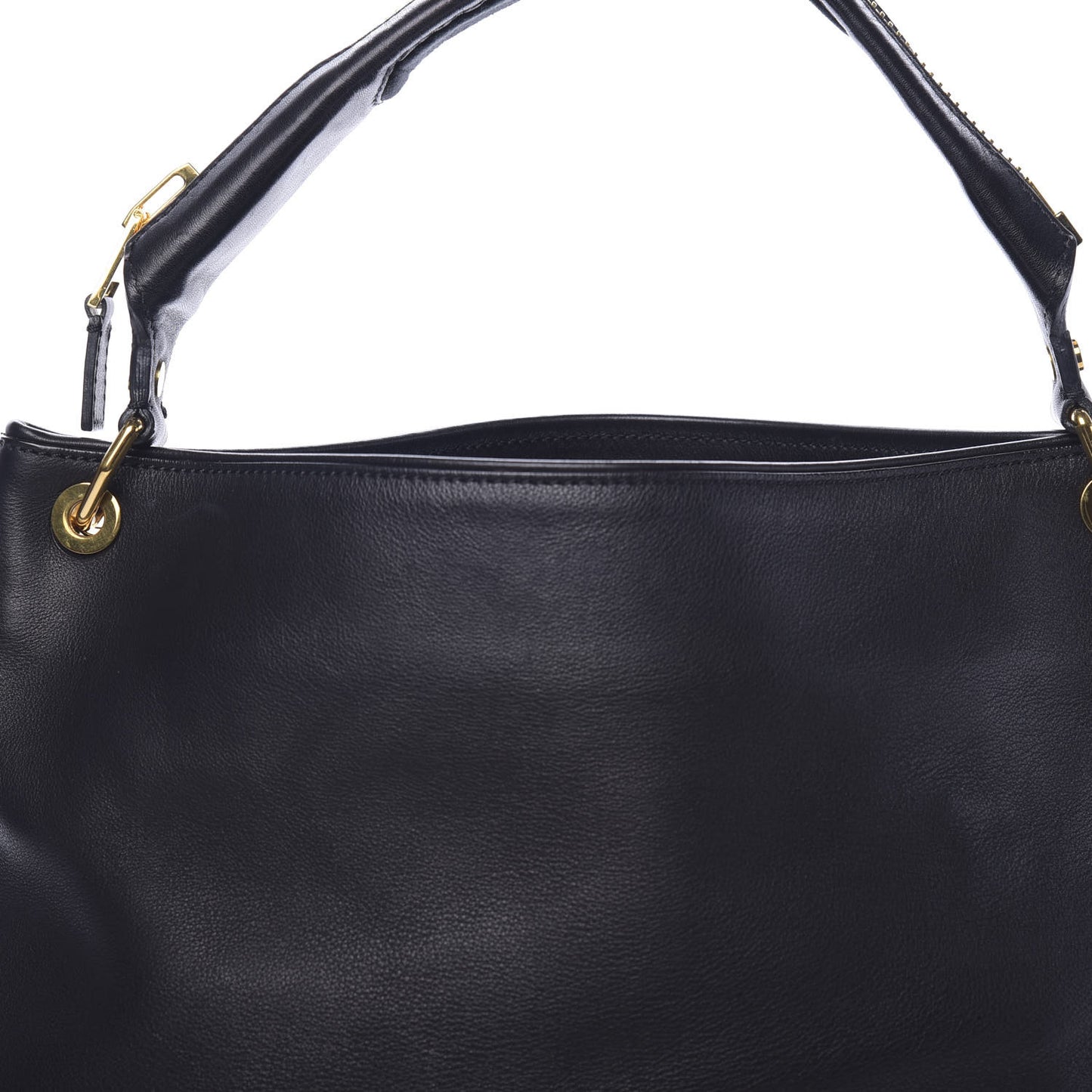 Calfskin Zipper Strap Hobo Black