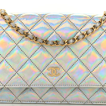 Chanel Iridescent Goatskin Quilted Wallet On Chain WOC Silver 8 of 11