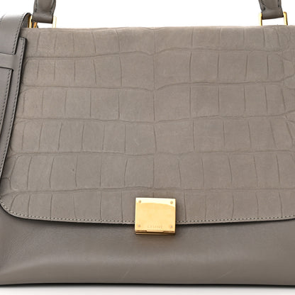 Celine Crocodile Embossed Nubuck Medium Trapeze Grey 8 of 14