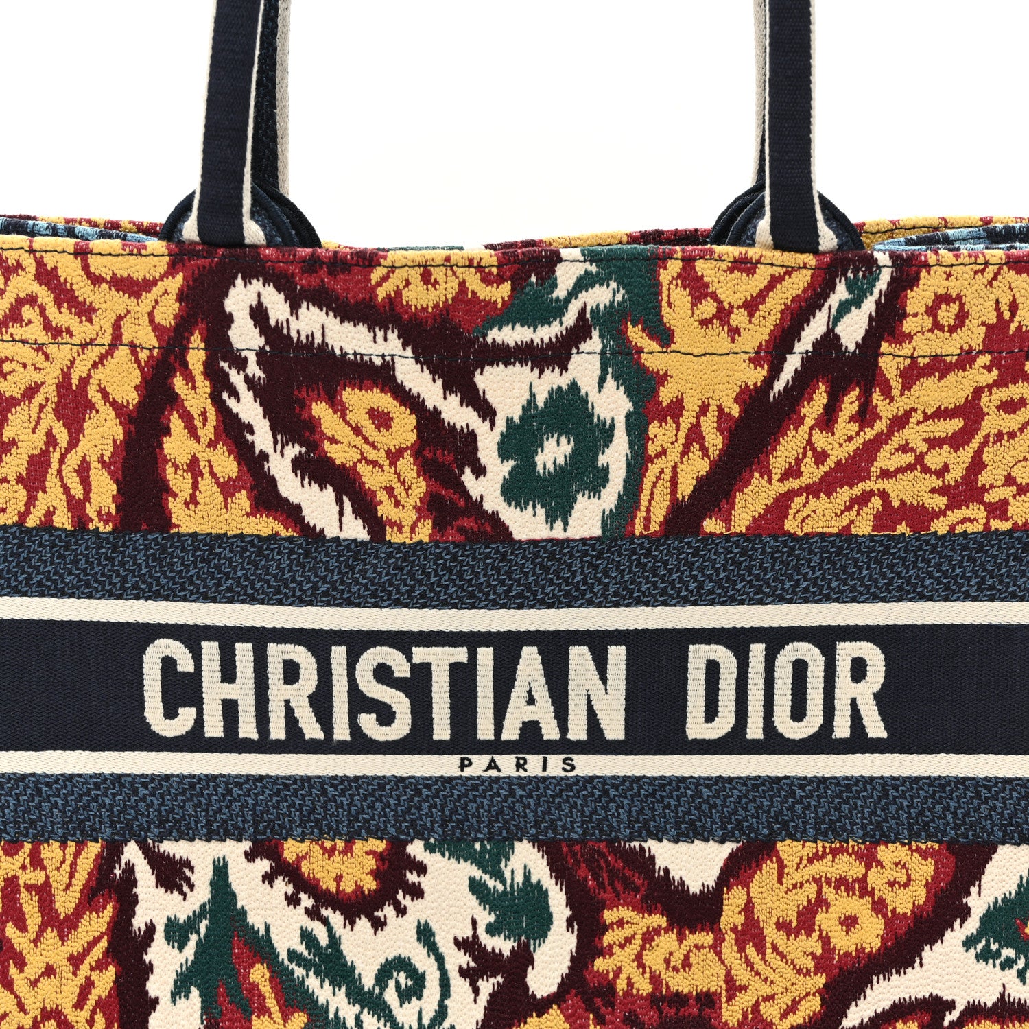 Christian Dior Canvas Embroidered Paisley Medium Book Tote Blue Multicolor 8 of 12