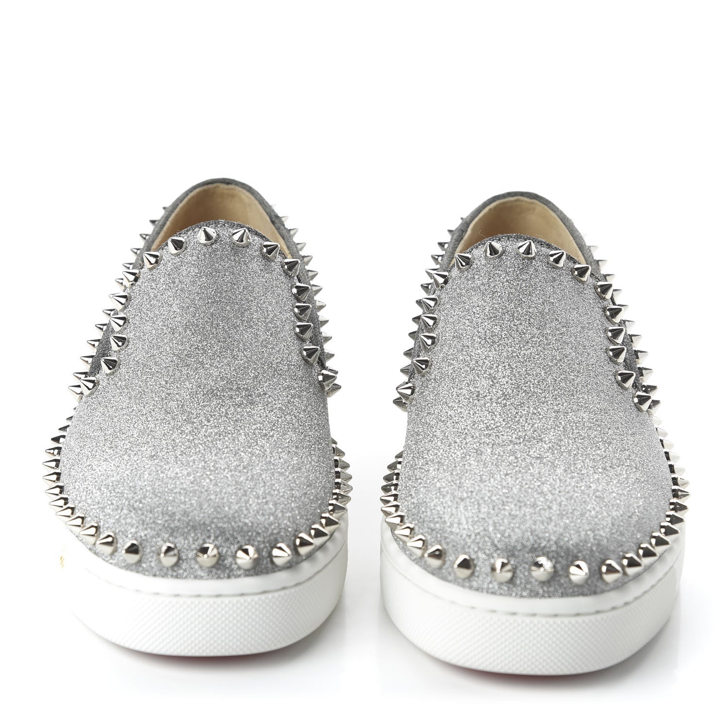 Christian Louboutin Calfskin Spikes Pik Boat Glitter Sneakers 36.5 Silver 2 of 8