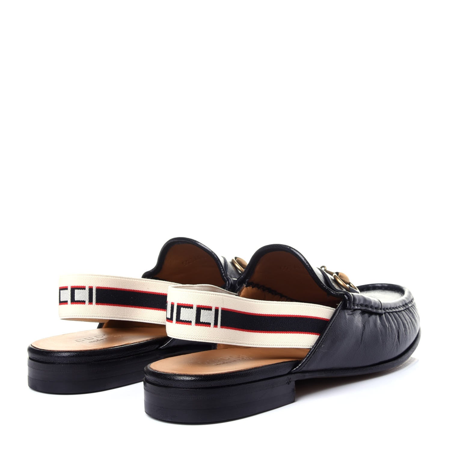 Gucci Goatskin Stripe Mens Horsebit Slingback Slippers 10 Black 4 of 11