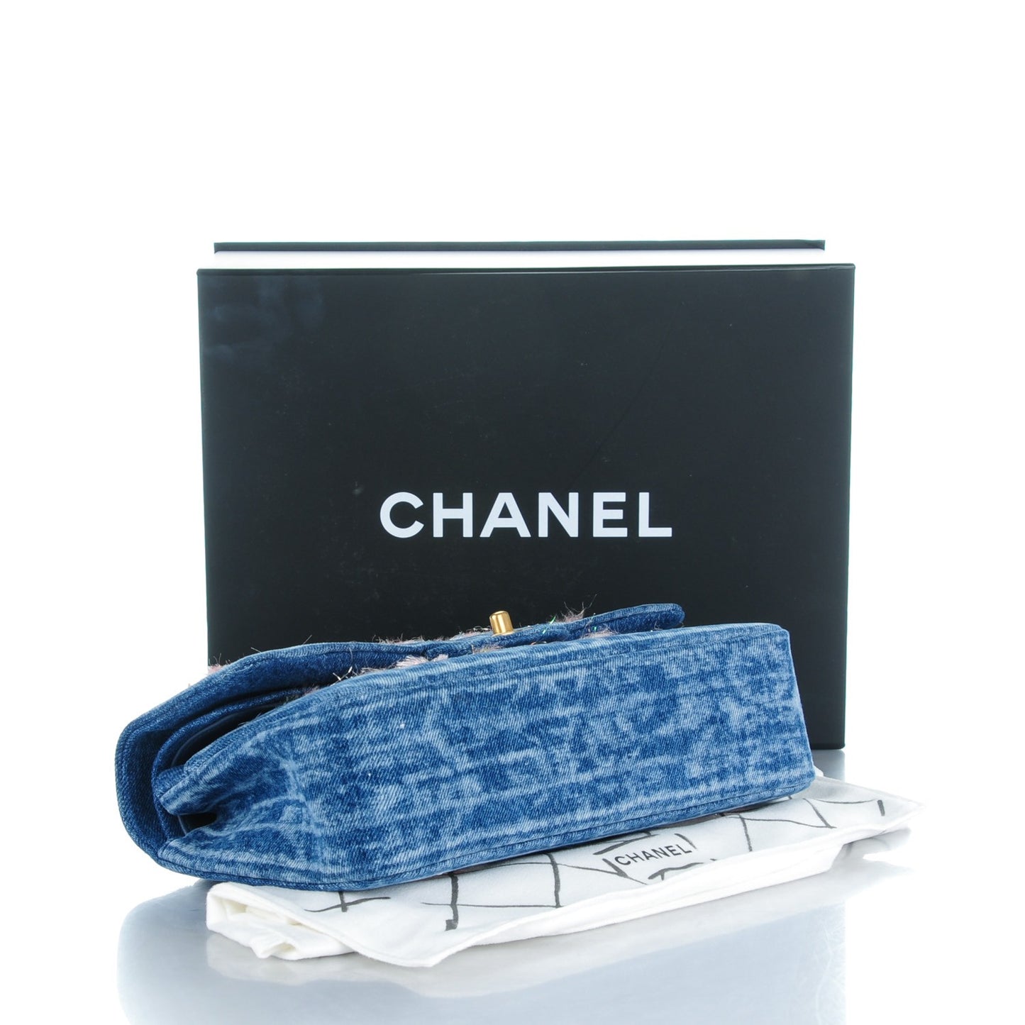Denim Tweed Quilted Medium Double Flap Blue