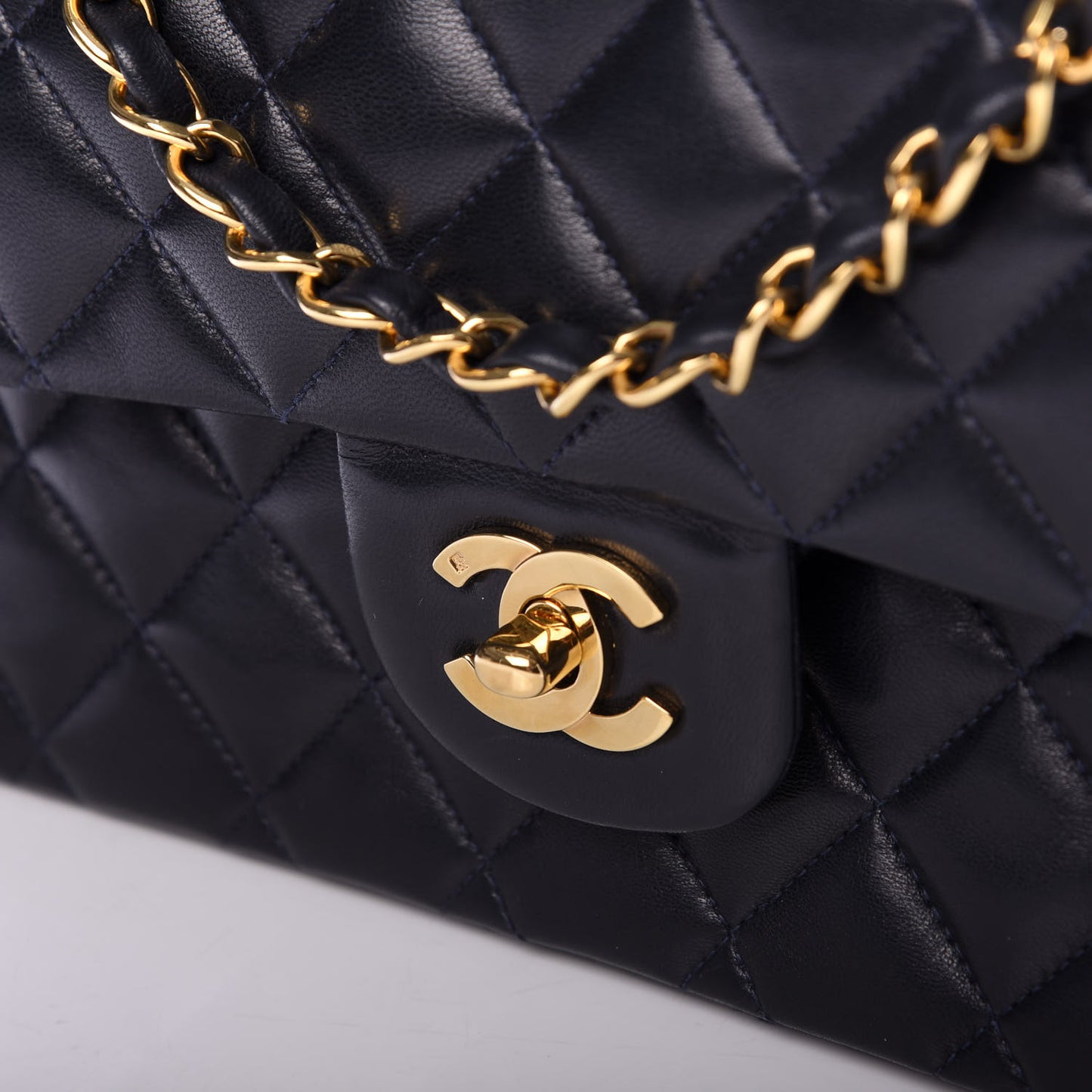 Lambskin Quilted Medium Double Flap Navy