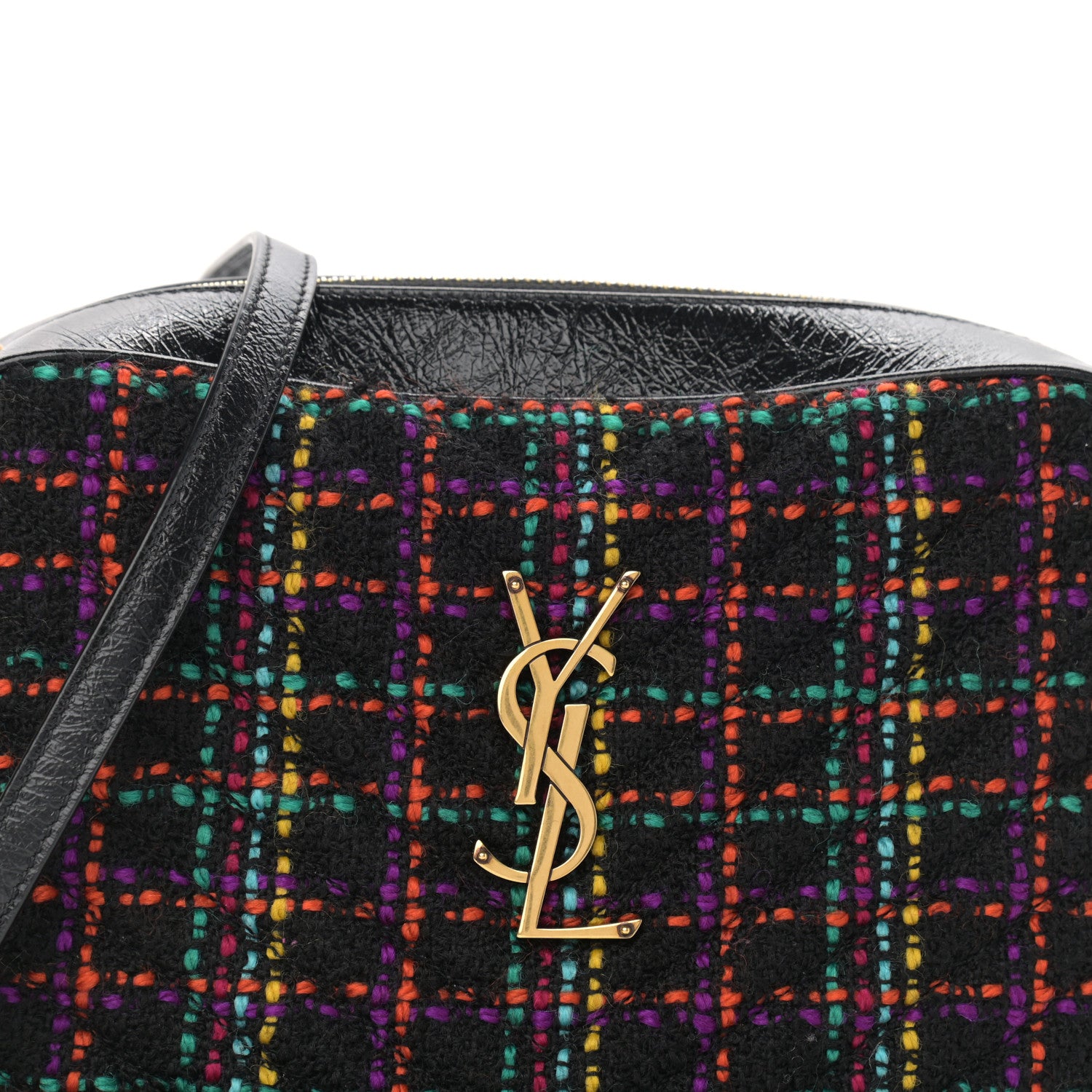 Saint Laurent Tweed Calfskin Monogram Lou Camera Bag Black 8 of 10