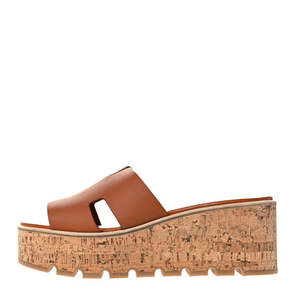 Hermes Calfskin Cork Eze 30 Sandals 41 Marron Glaise 1 of 9