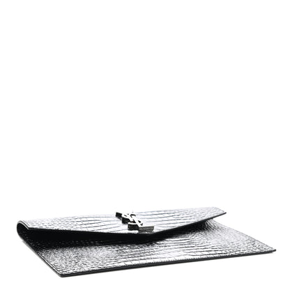 Saint Laurent Calfskin Crocodile Embossed Uptown Monogram Pouch Black 4 of 8