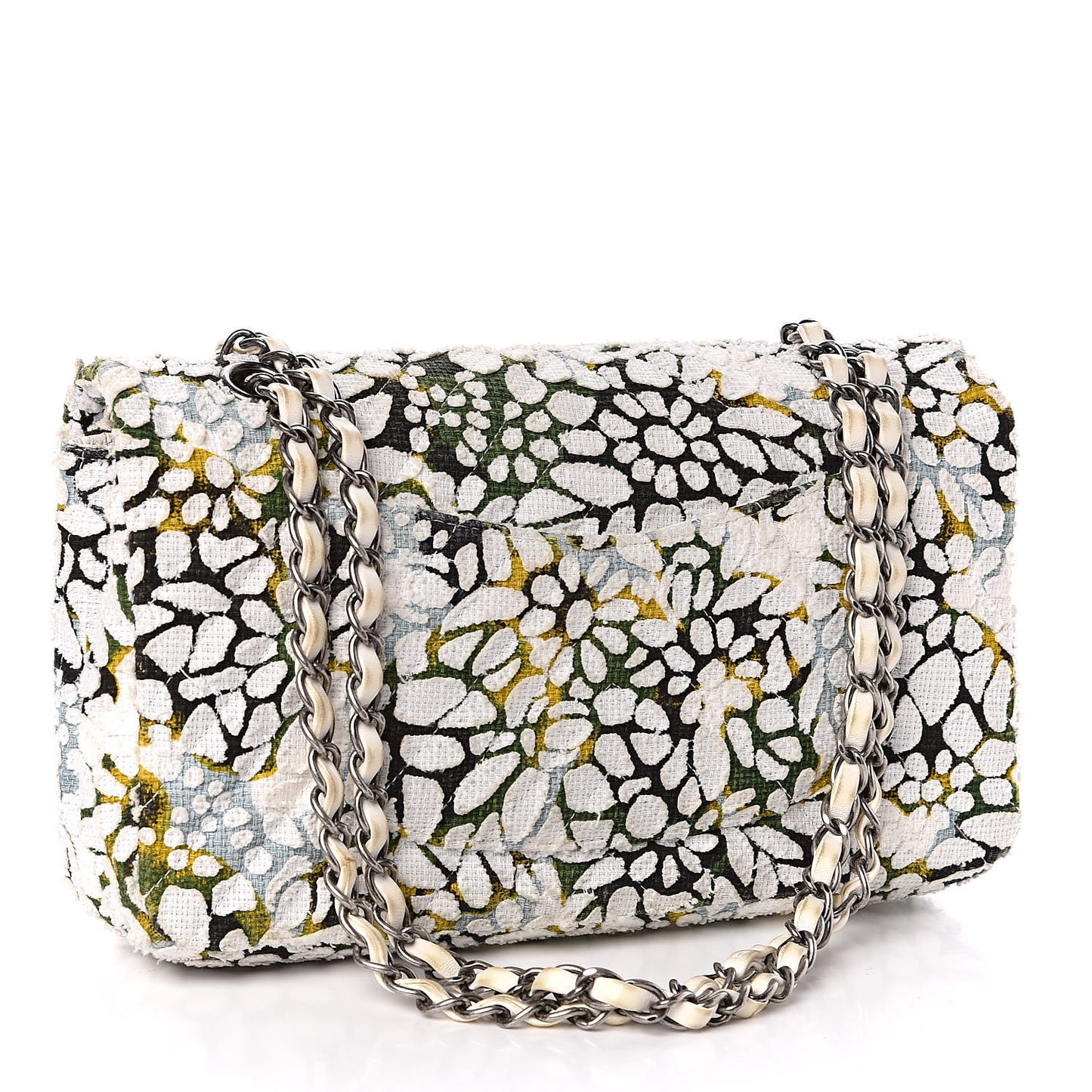 Tweed Quilted Medium Floral Double Flap White