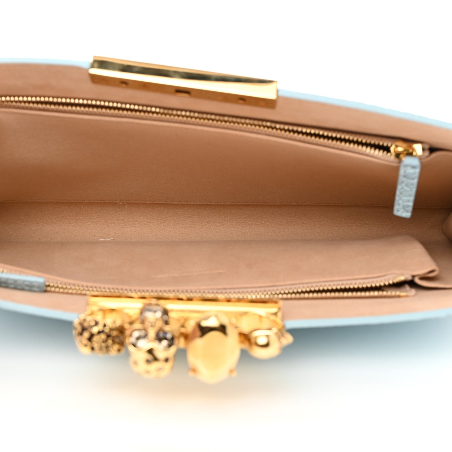 ALEXANDER MCQUEEN Calfskin Crocodile Embossed Knuckle Flat Clutch Light Blue