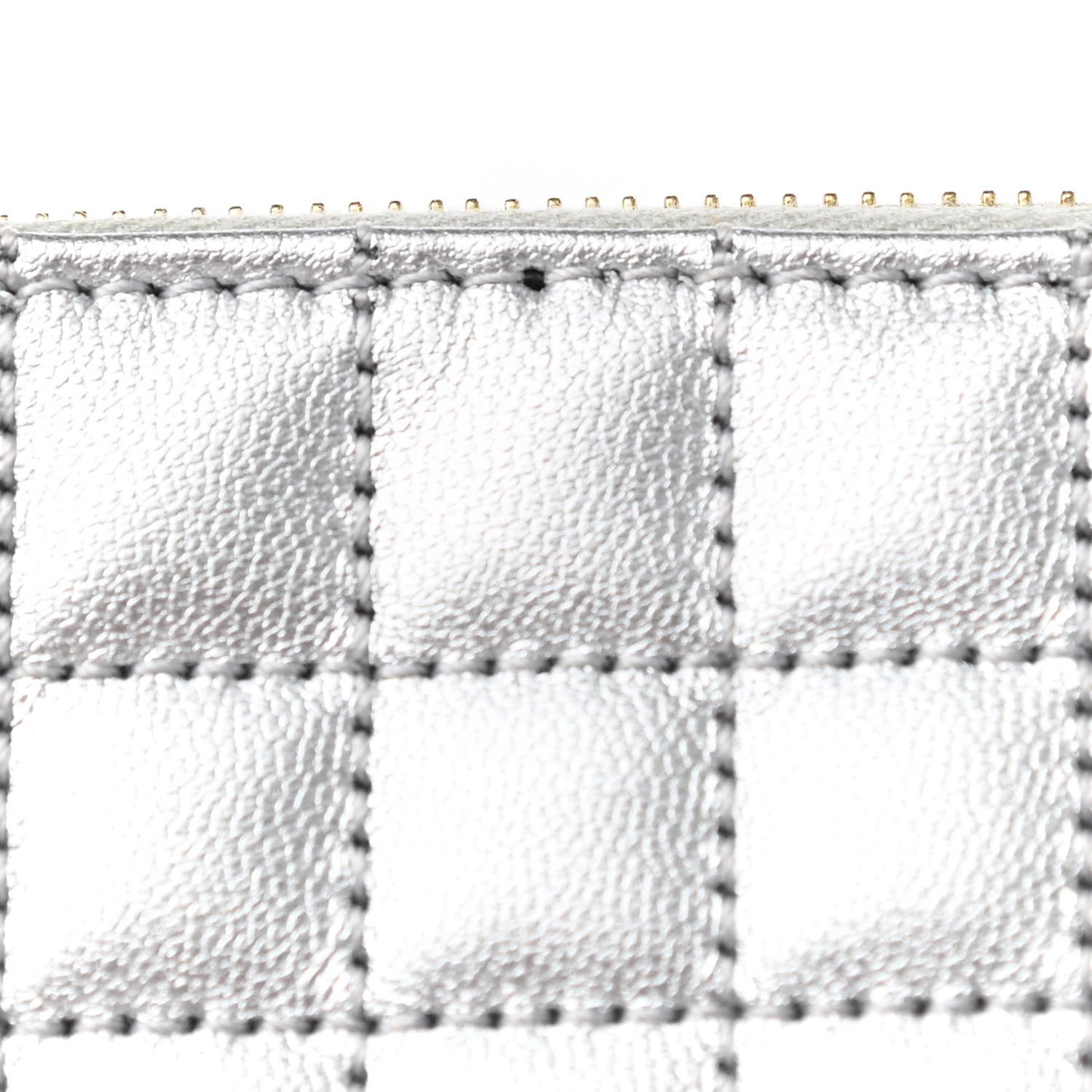 Laminated Calfskin Quilted C Charm Coin Card Pouch Silver