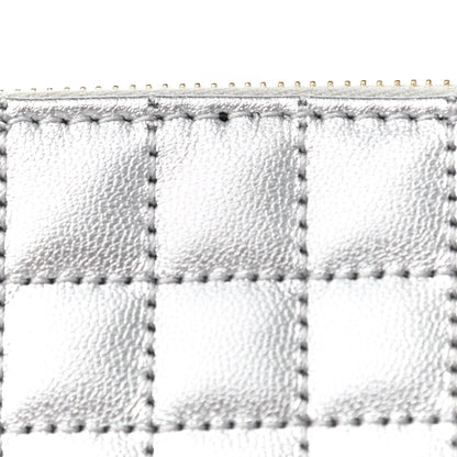 Celine Laminated Calfskin Quilted C Charm Coin Card Pouch Silver 8 of 8