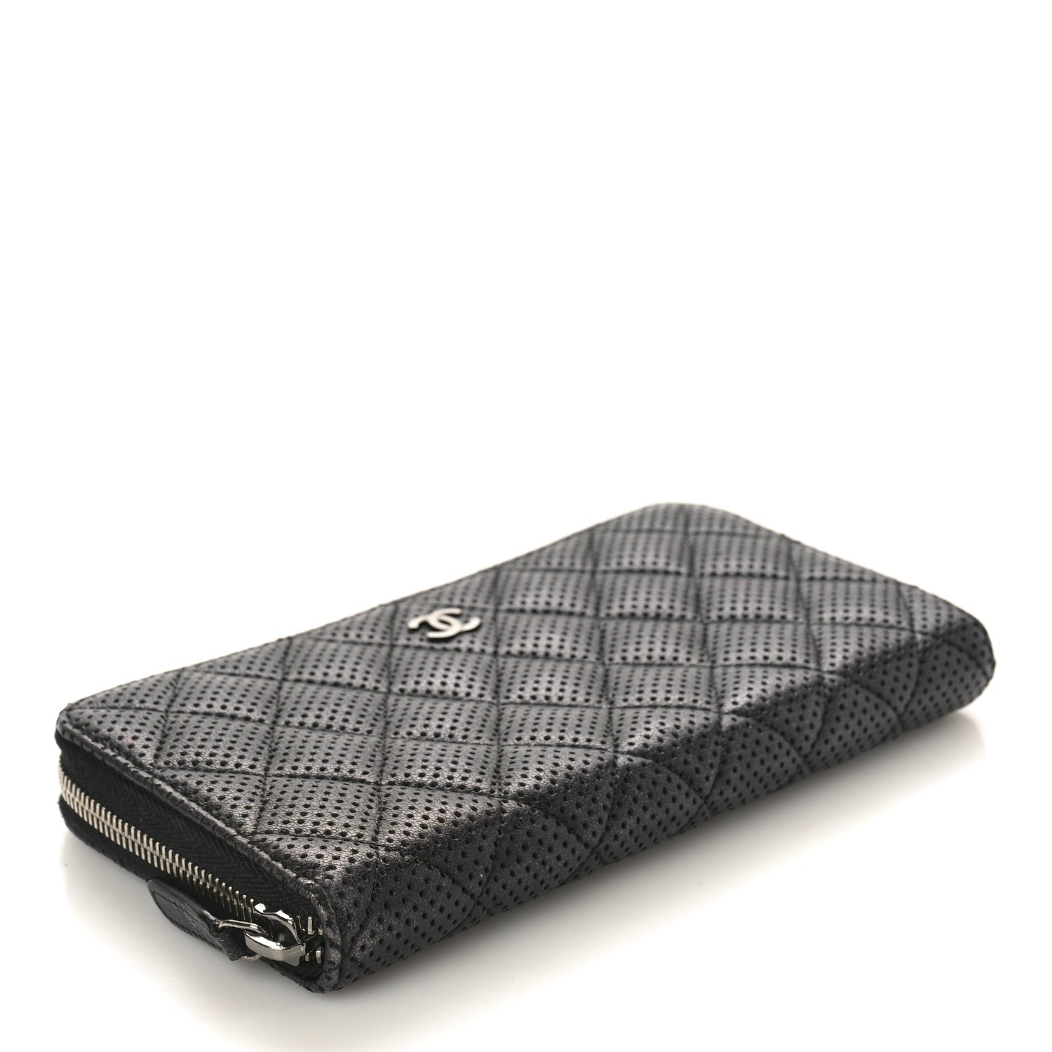 Chanel Perforated Lambskin Quilted Zip Around Wallet Black 4 of 9