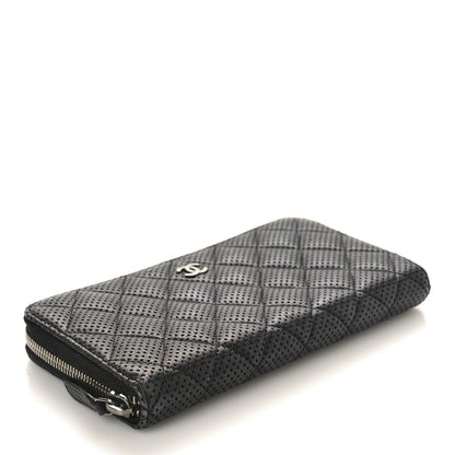Chanel Perforated Lambskin Quilted Zip Around Wallet Black 4 of 9