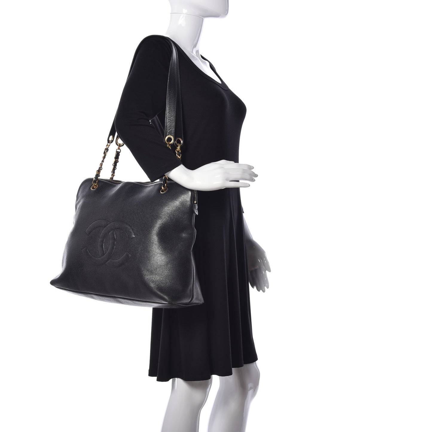Caviar Large CC Shoulder Bag Black