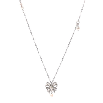 Chanel Crystal Pearl CC Bow Long Necklace Silver 1 of 4