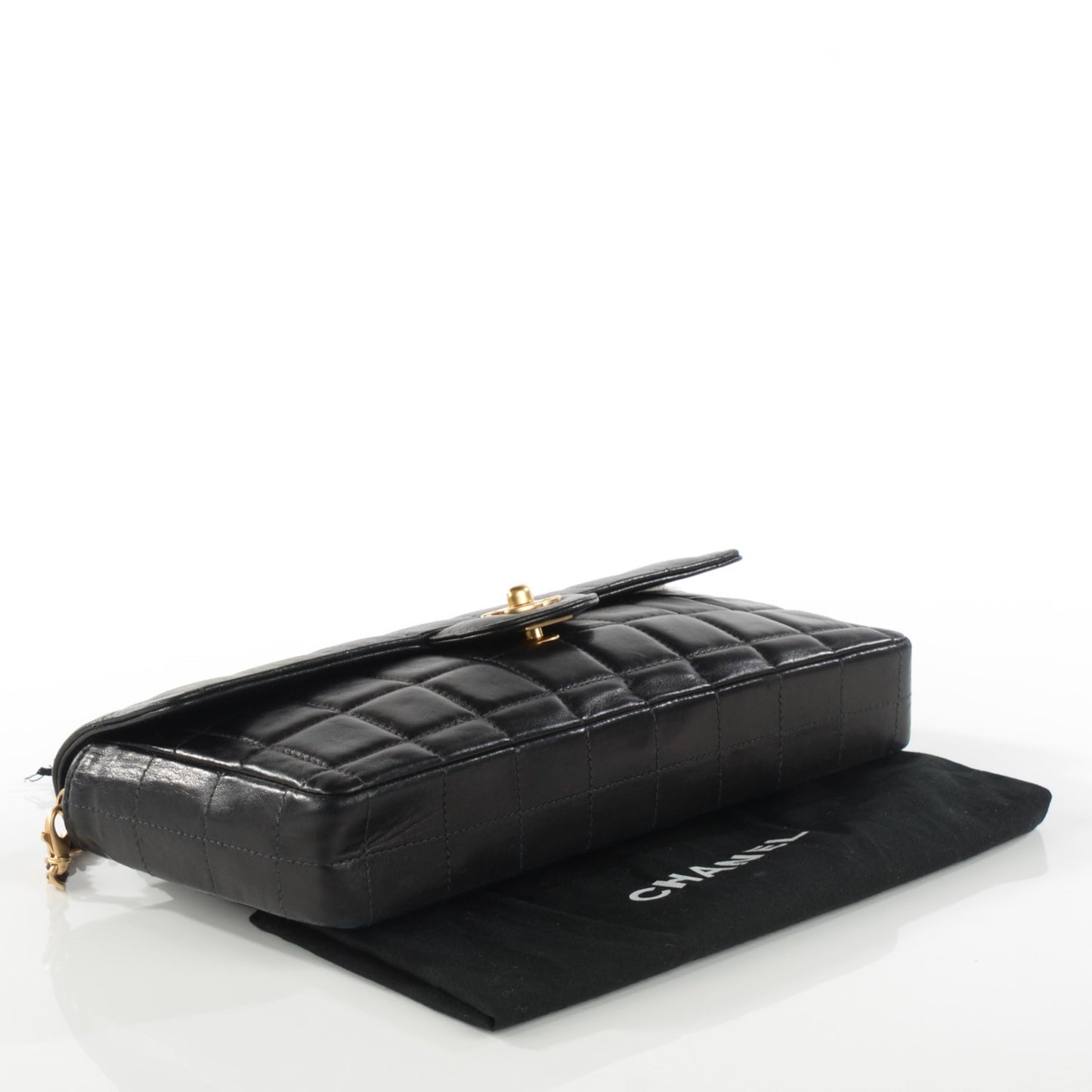 Lambskin Quilted East West Chocolate Bar Flap Black