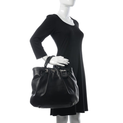Prada Soft Calf Pleated Tote Black 3 of 11