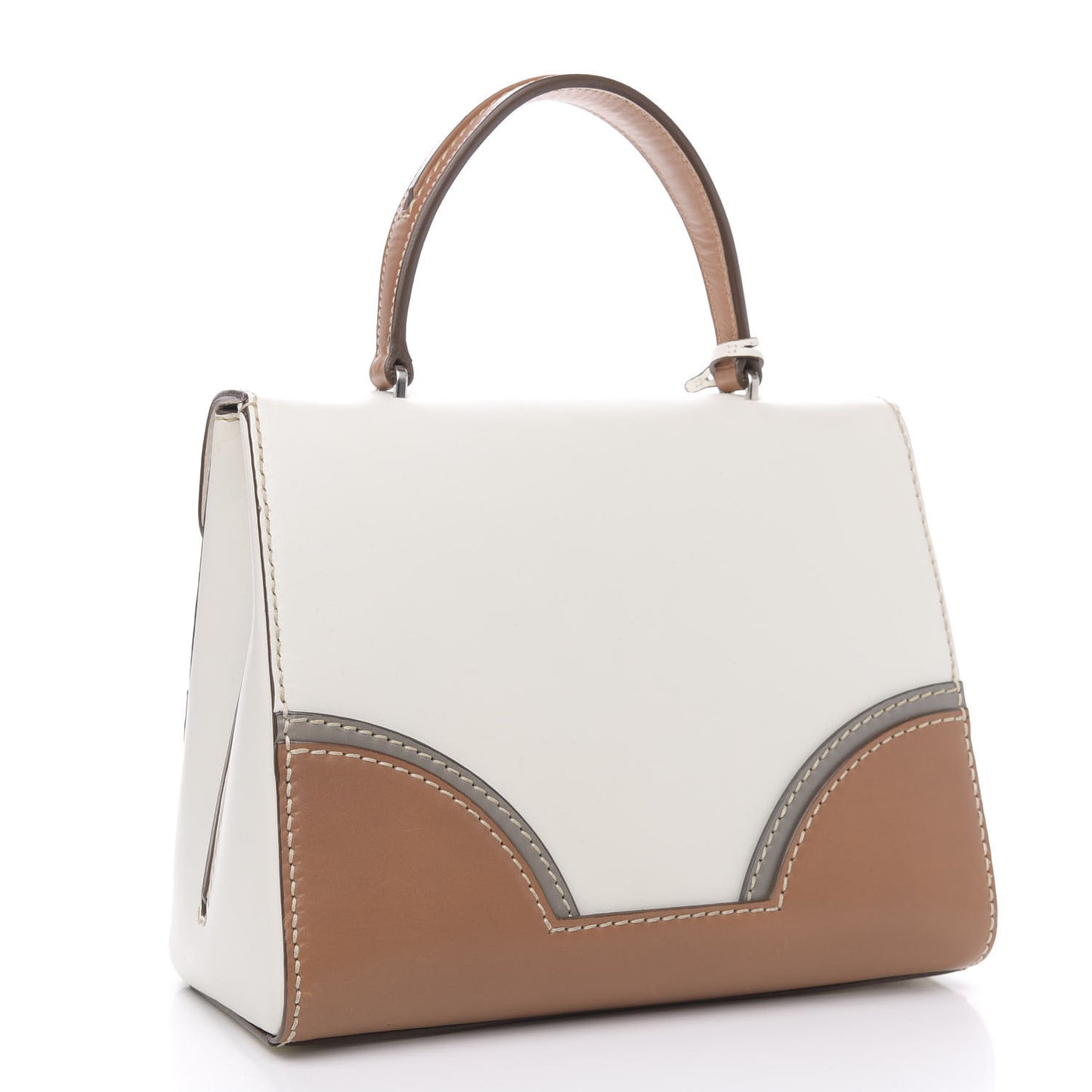 Vitello Tri-Color Sound Top Handle Satchel White Naturale
