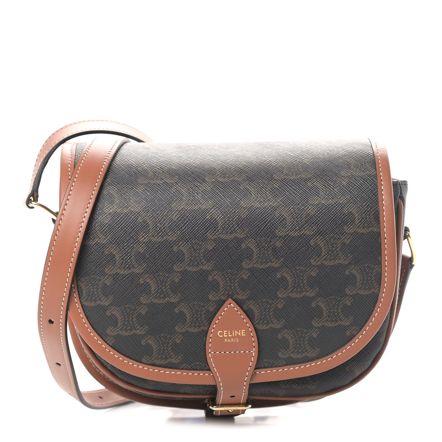 Celine Triomphe Canvas Medium Folco Bag Tan 1 of 4