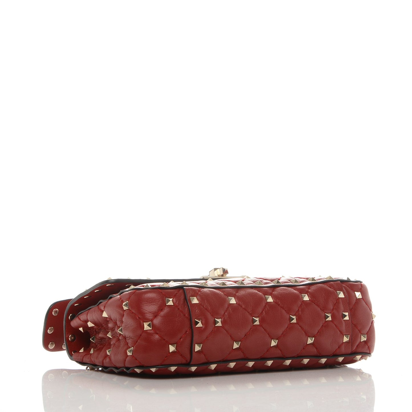 Lambskin Small Rockstud Spike Shoulder Bag Red