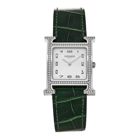 Stainless Steel Alligator Diamond Bezel Mother of Pearl 26mm Heure H Hour Quartz Watch Vert Moyen