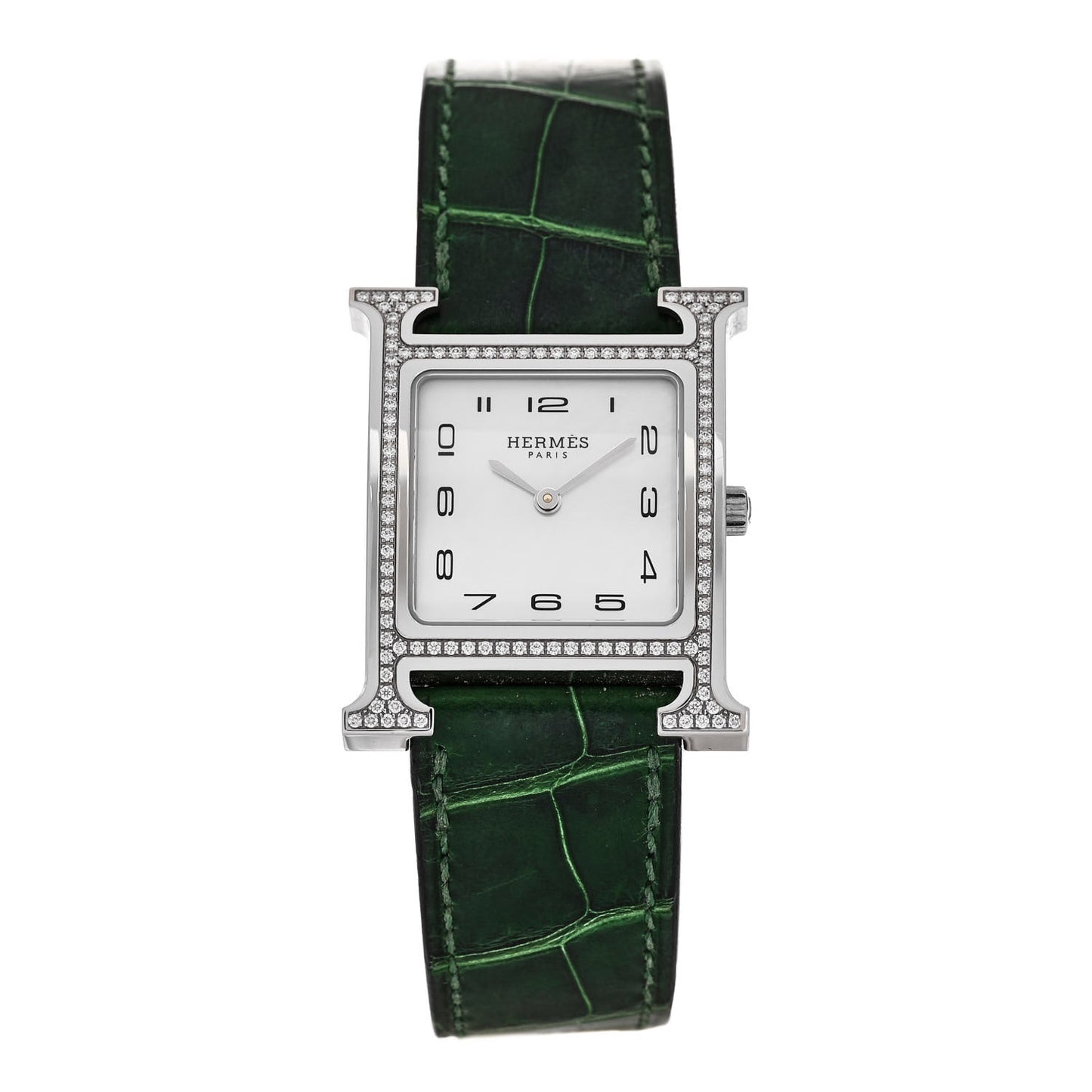 Stainless Steel Alligator Diamond Bezel Mother of Pearl 26mm Heure H Hour Quartz Watch Vert Moyen