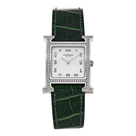 Stainless Steel Alligator Diamond Bezel Mother of Pearl 26mm Heure H Hour Quartz Watch Vert Moyen