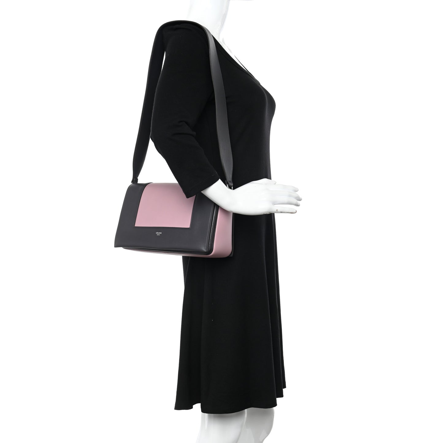 Shiny Smooth Calfskin Medium Frame Shoulder Bag Liquorice Antique Rose