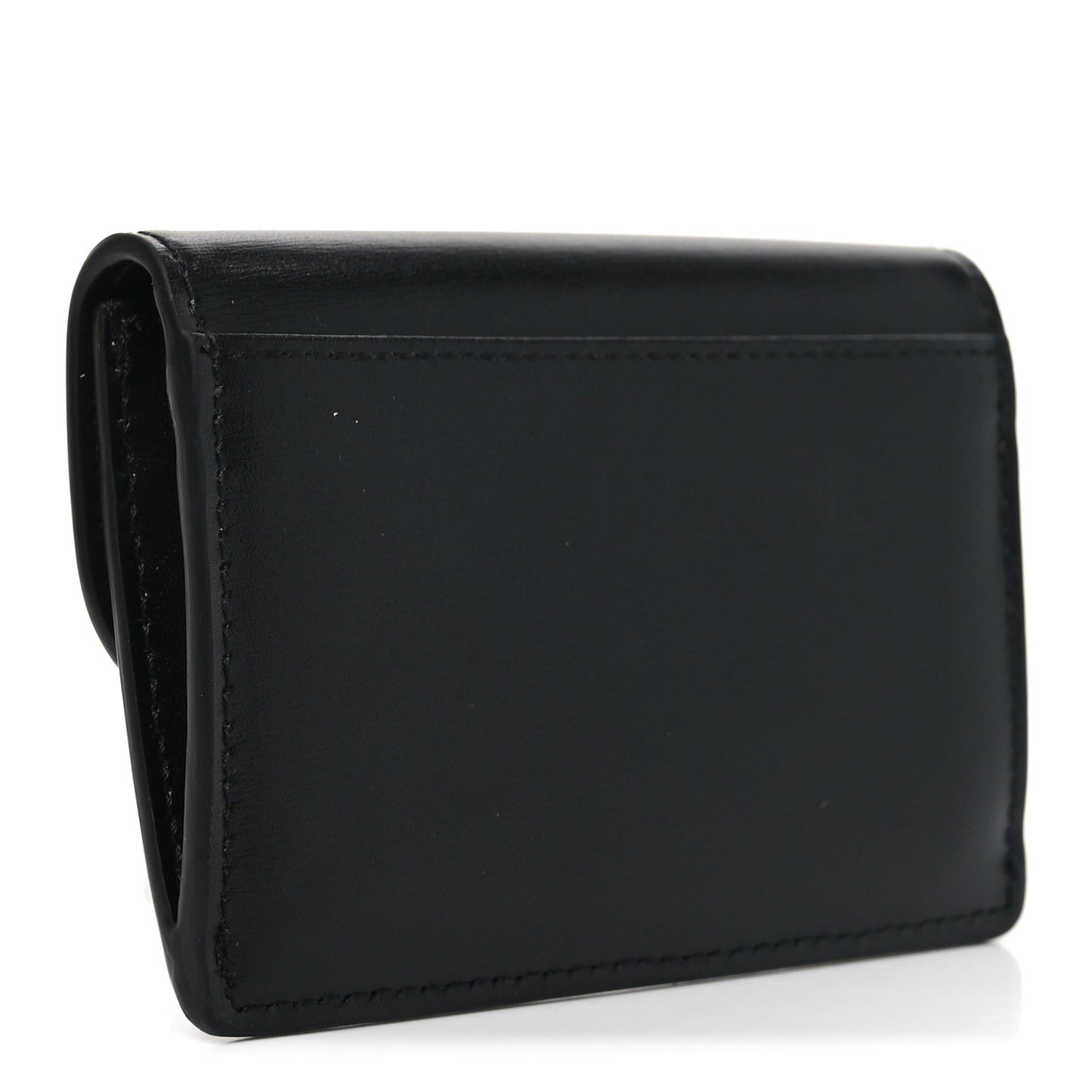 Shiny Calfskin Triomphe Flap Card Holder Black