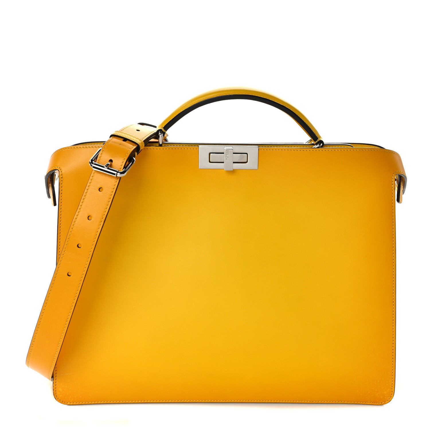 Fendi Vitello King Tamponato FF 1974 Medium Peekaboo I SEE U Satchel Mimosa 1 of 11