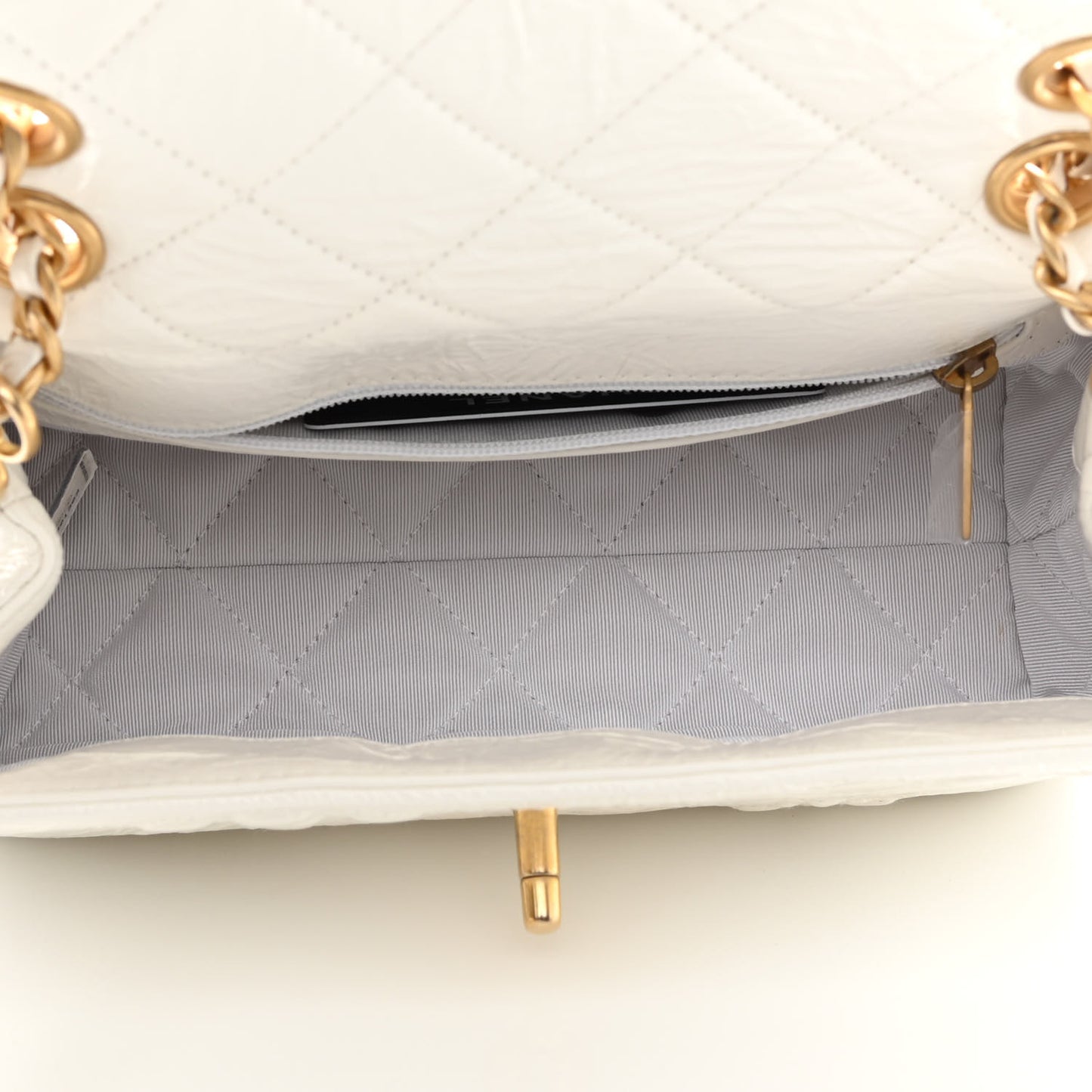 Crumbled Calfskin Embossed Flap White