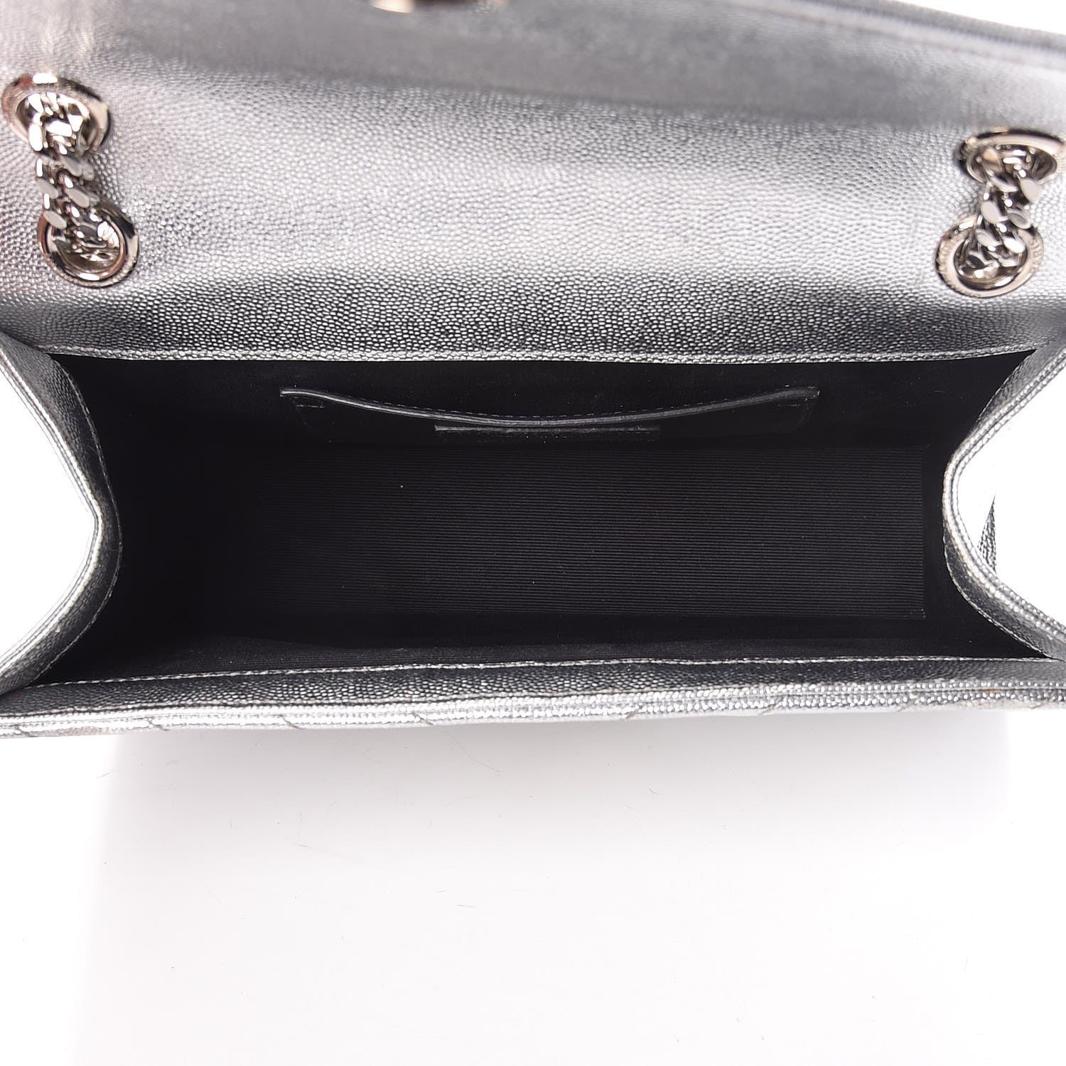Saint Laurent Metallic Grain De Poudre Matelasse Medium Monogram Satchel Silver 5 of 19