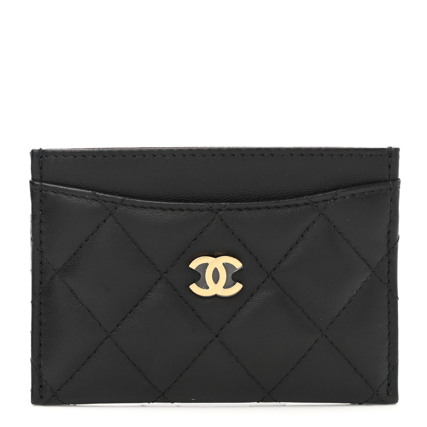 Lambskin Quilted Card Holder Black