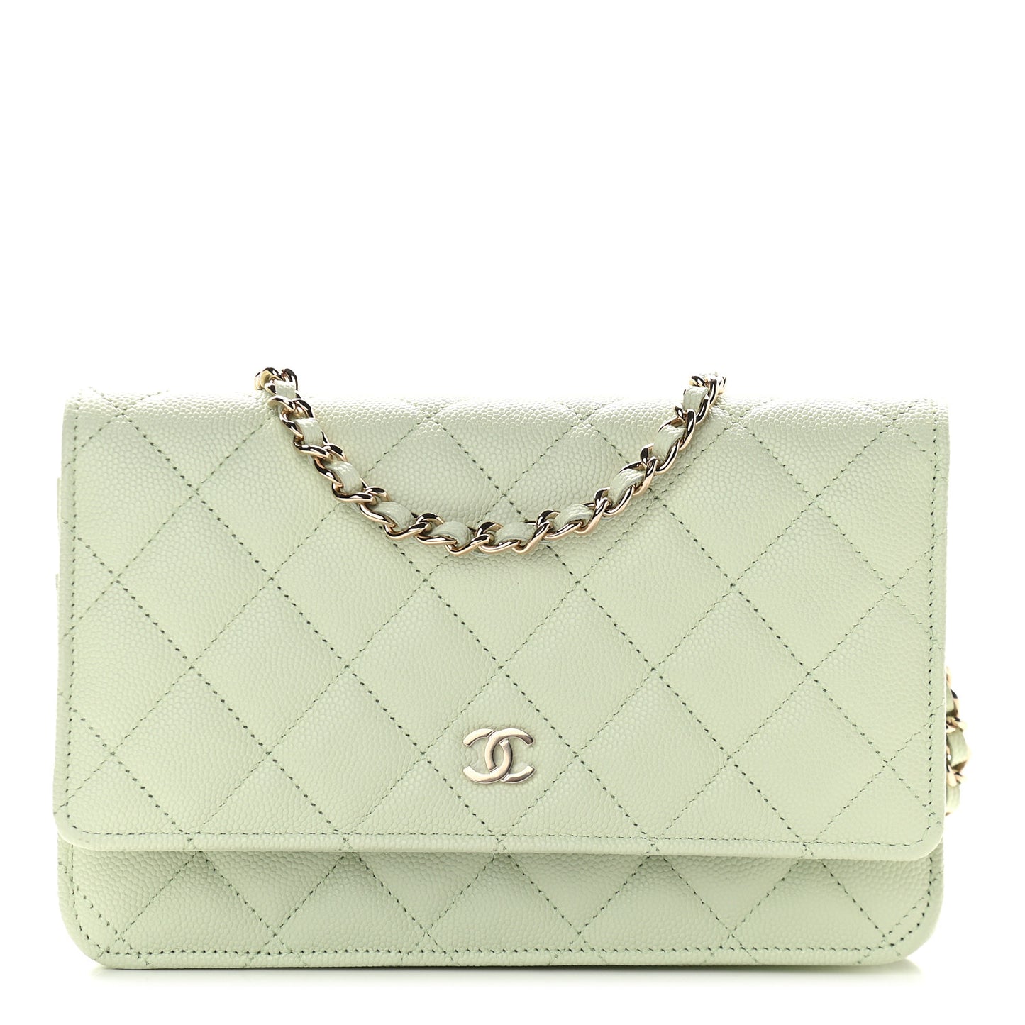 Caviar Quilted Wallet On Chain WOC Light Green