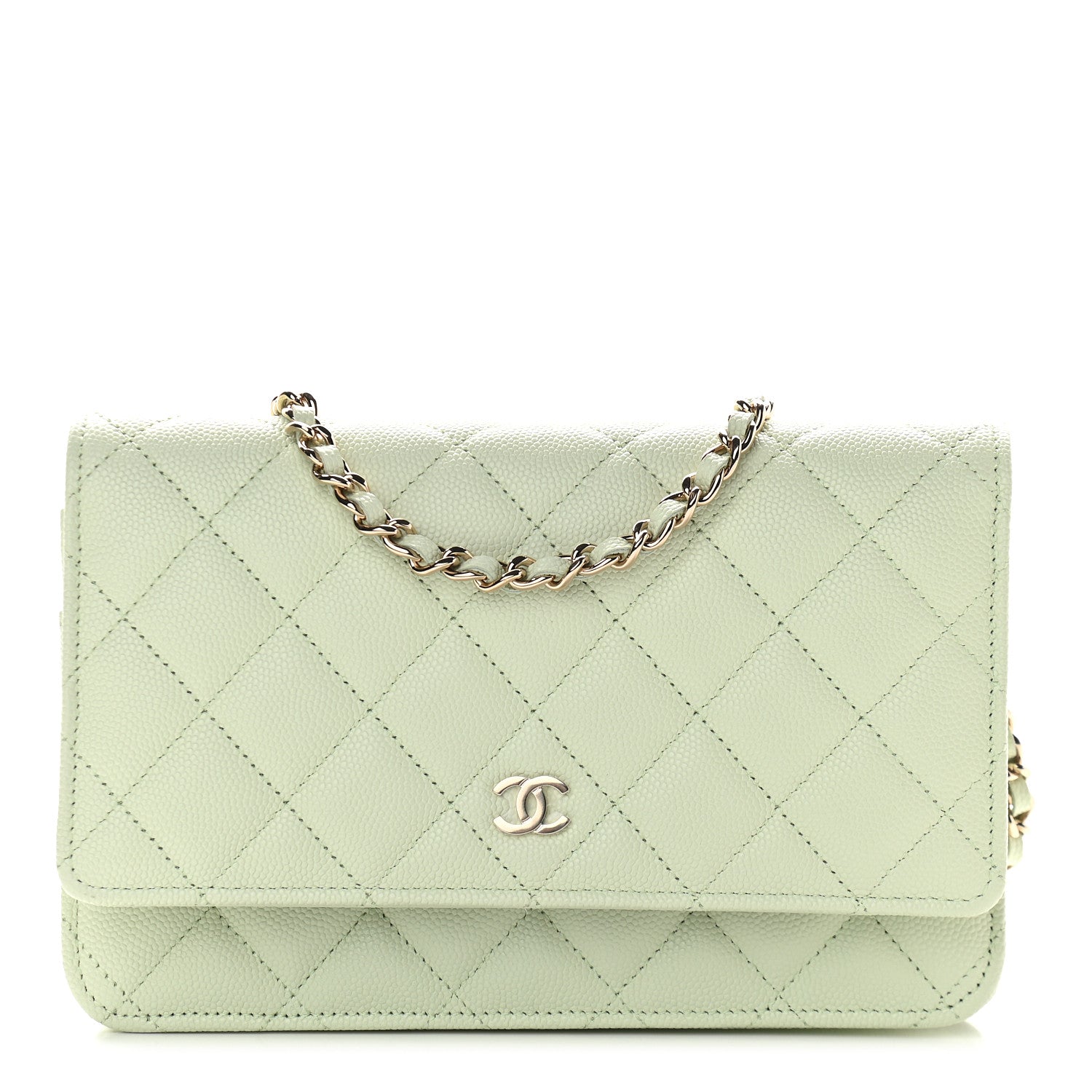 Chanel Caviar Quilted Wallet On Chain WOC Light Green 1 of 10