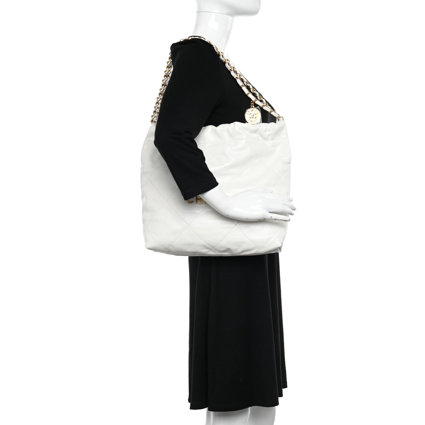 Shiny Calfskin Quilted Small Chanel 22 White