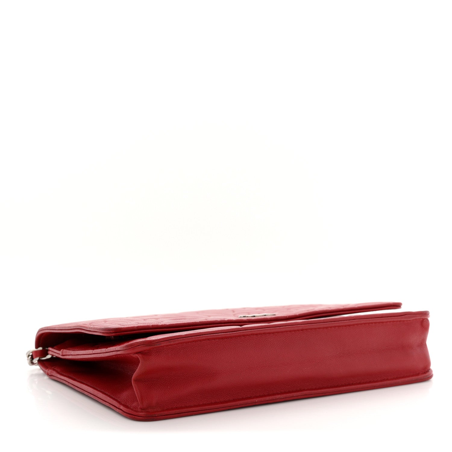 Chanel Lambskin Camellia Embossed Wallet On Chain WOC Red 4 of 12