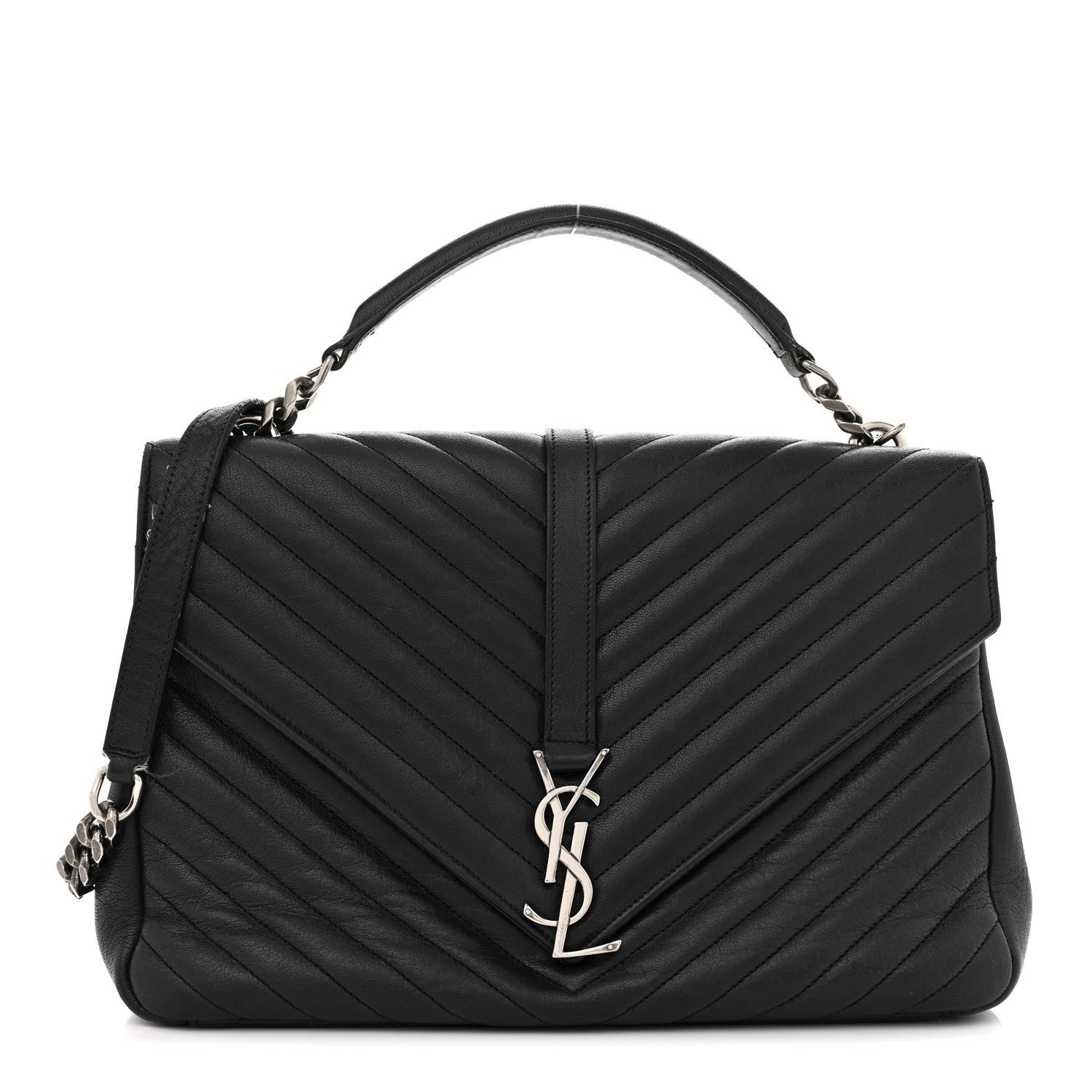 Saint Laurent Sheepskin Matelasse Chevron Monogram Large College Satchel Black 1 of 16