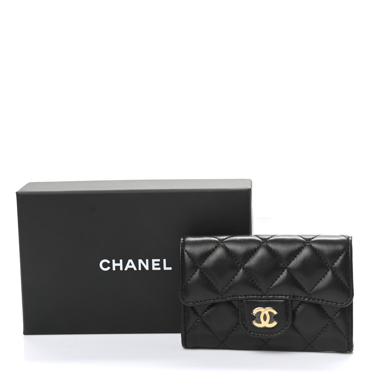 Chanel Lambskin Quilted Flap Card Holder Wallet Black 9 of 9