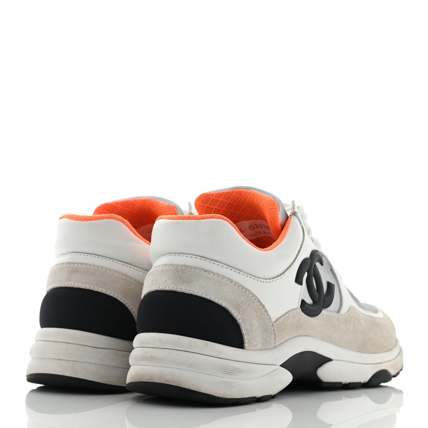 Nylon Calfskin Suede CC Womens Sneakers 37 White Orange