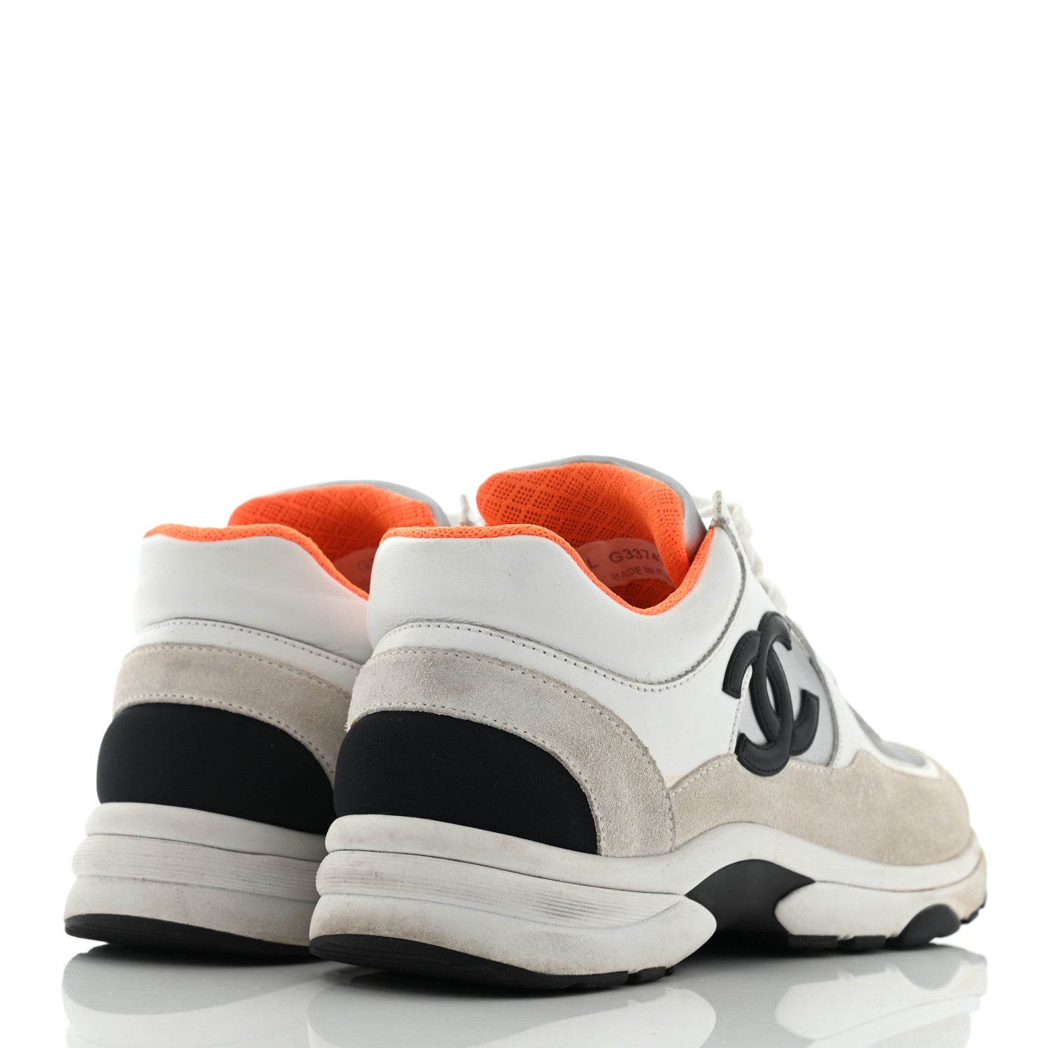 Chanel Nylon Calfskin Suede CC Womens Sneakers 37 White Orange 4 of 25